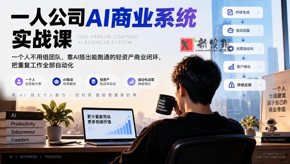 一人公司AI商业系统实战课，一个人不用组团队，靠AI搭出能跑通的轻资产商业闭环，把重复工作全部自动化-新发现资源网