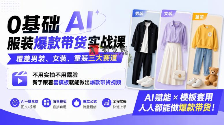 0基础AI服装爆款带货实战课｜覆盖男装、女装、童装三大赛道，不用实拍不用露脸，新手跟着套模板就能做出爆款带货视频-新发现资源网