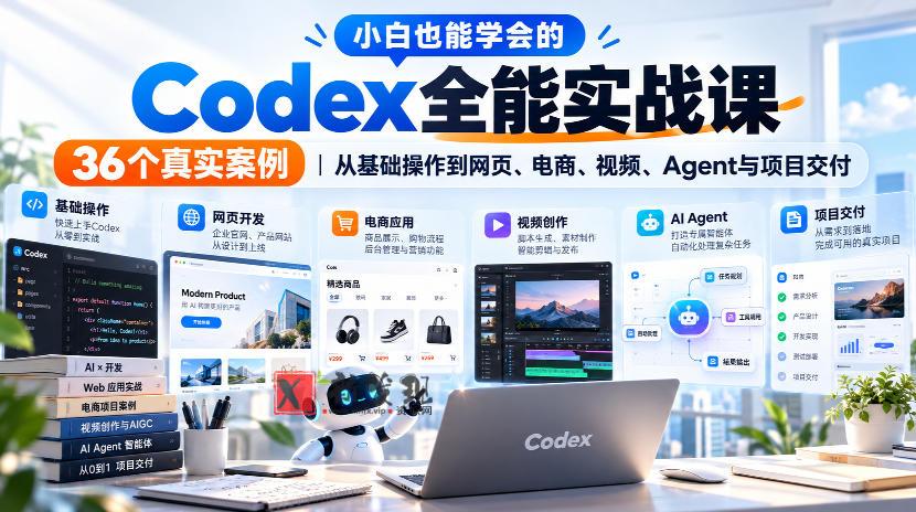 小白也能学会的Codex全能实战课｜36个真实案例，从基础操作到网页、电商、视频、Agent与项目交付-新发现资源网