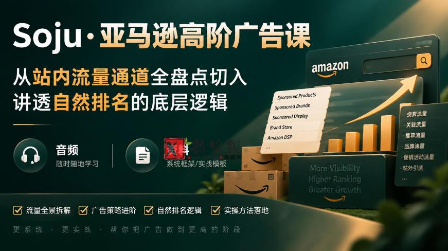 亚马逊高阶广告课,从站内流量通道全盘点切入,讲透自然排名的底层逻辑(直播+音频+资料)-新发现资源网