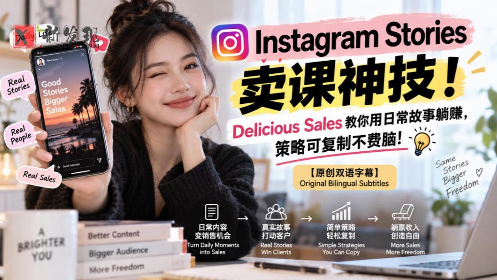 Instagram Stories卖课神技！Delicious Sales教你用日常故事躺賺，策略可复制不费脑！【原创双语字幕】-新发现资源网