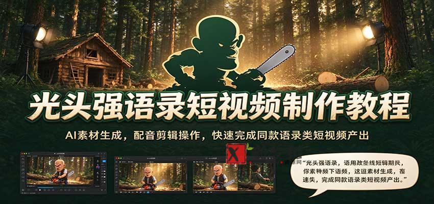 光头强语录短视频制作教程：AI素材生成，配音剪辑操作，快速完成同款语录类短视频产出-新发现资源网