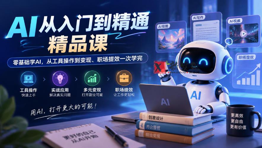 AI从入门到精通精品课,零基础学AI,从工具操作到变现、职场提效一次学完-新发现资源网