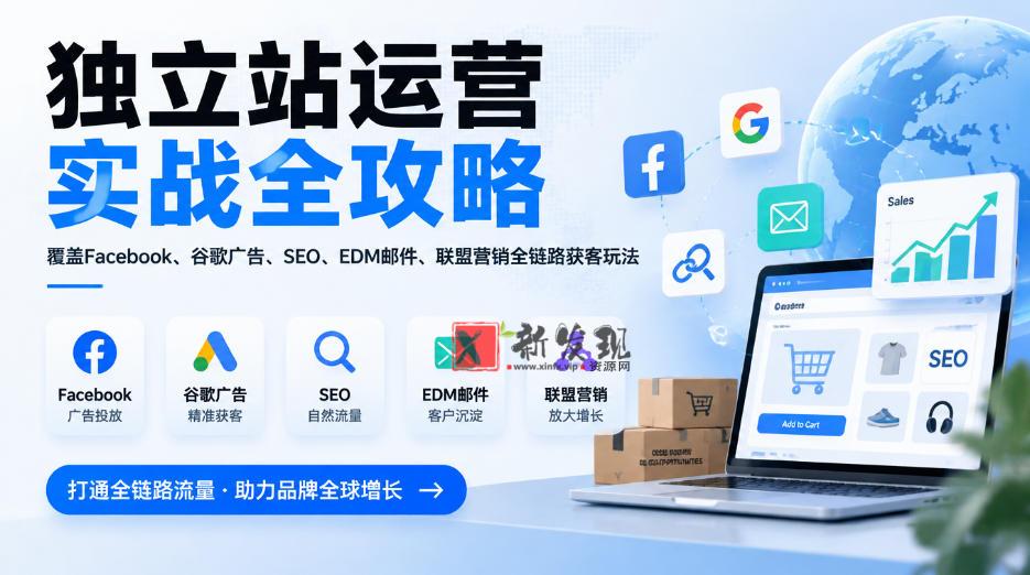 独立站运营实战全攻略，覆盖Facebook、谷歌广告、SEO、EDM邮件、联盟营销全链路获客玩法（更新2026）-新发现资源网