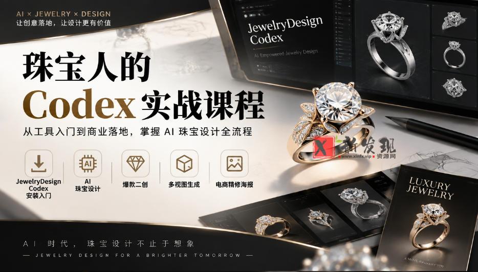珠宝人的Codex实战课程|JewelryDesign Codex安装入门、AI珠宝设计、爆款二创、多视图生成、电商精修海报全链路教学-新发现资源网