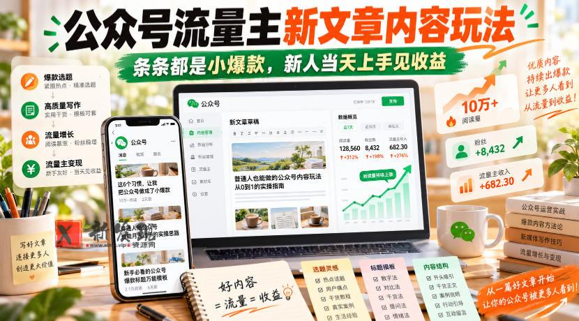 公众号流量主新文章内容玩法，条条都是小爆款，新人当天上手见收益-新发现资源网