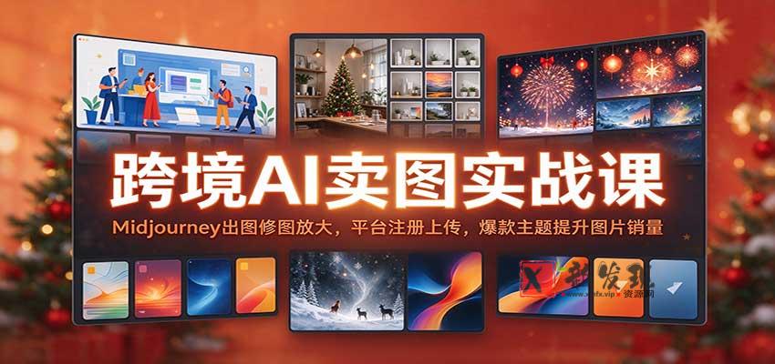 跨境AI卖图实战课：Midjourney出图修图放大，平台注册上传，爆款主题提升图片销量-新发现资源网
