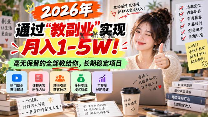 “教副业”实现月入1-5W！长期稳定，毫无保留的全部教给你！-新发现资源网