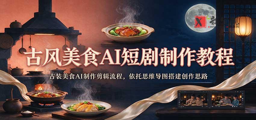 古风美食AI短剧制作教程：古装美食AI制作剪辑流程，依托思维导图搭建创作思路-新发现资源网