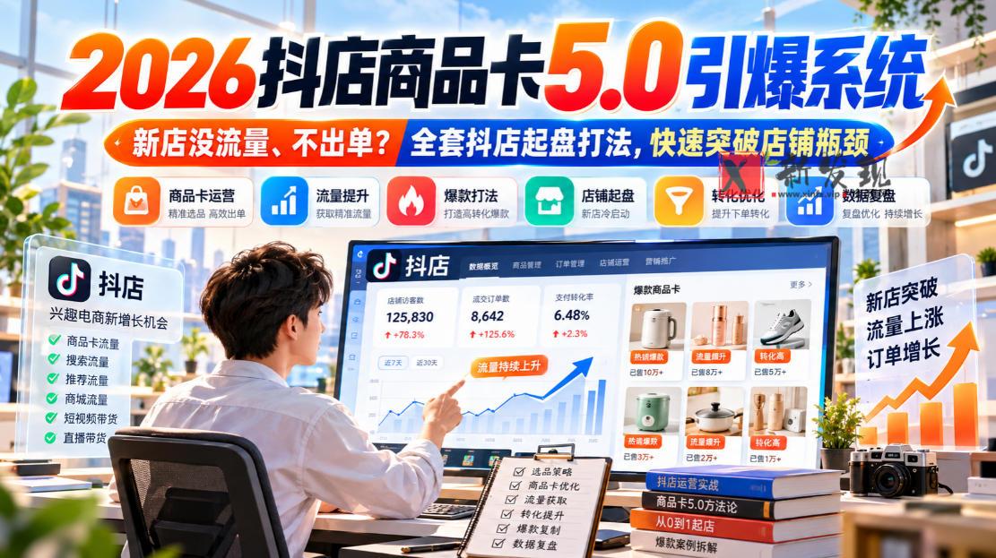 2026抖店商品卡5.0引爆系统，新店没流量、不出单？全套抖店起盘打法，快速突破店铺瓶颈-新发现资源网