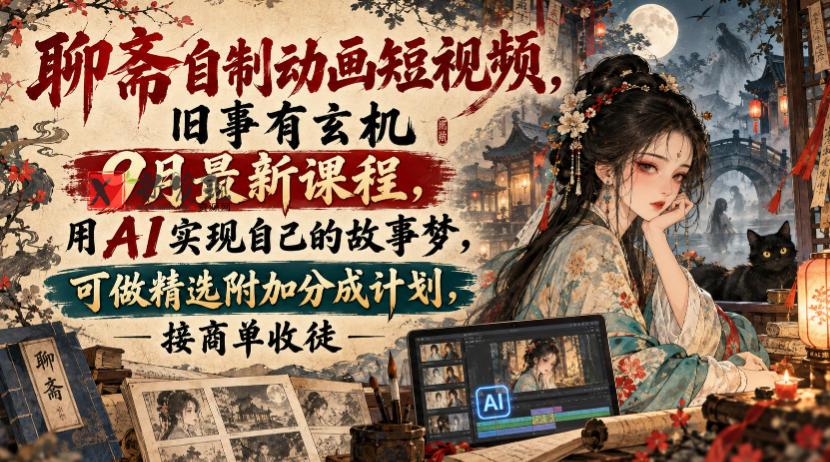 聊斋自制动画短视频，旧事有玄机9月最新课程，用AI实现自己的故事梦，可做精选附加分成计划，接商单收徒-新发现资源网