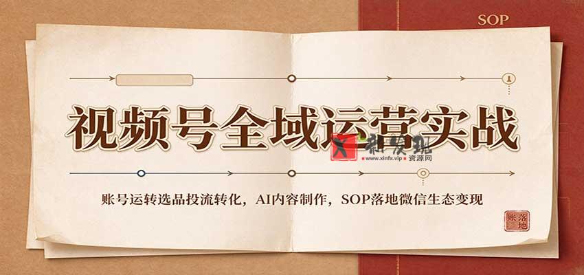 视频号全域运营实战：账号运转选品投流转化，AI内容制作，SOP落地微信生态变现-新发现资源网