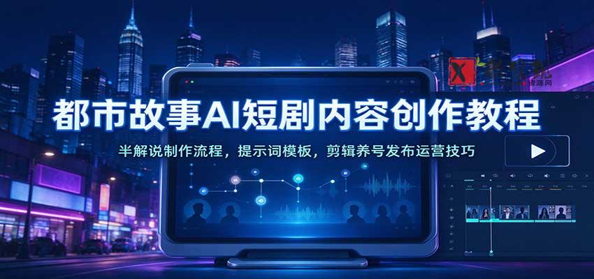 都市故事AI短剧内容创作教程：半解说制作流程，提示词模板，剪辑养号发布运营技巧-新发现资源网
