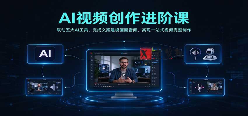 AI视频创作进阶课：联动五大AI工具，完成文案建模画面音频，实现一站式视频完整制作-新发现资源网