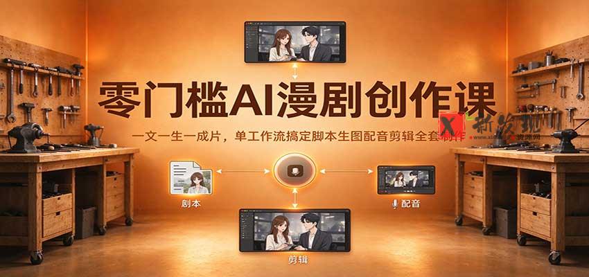 零门槛AI漫剧创作课：一文一生一成片，单工作流搞定脚本生图配音剪辑全套制作-新发现资源网