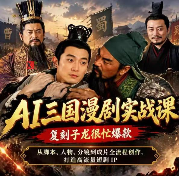 抖音14W粉博主同款AI三国漫剧实战课，复刻子龙很忙爆款，从脚本、人物、分镜到成片全流程创作，打造高流量短剧IP-新发现资源网