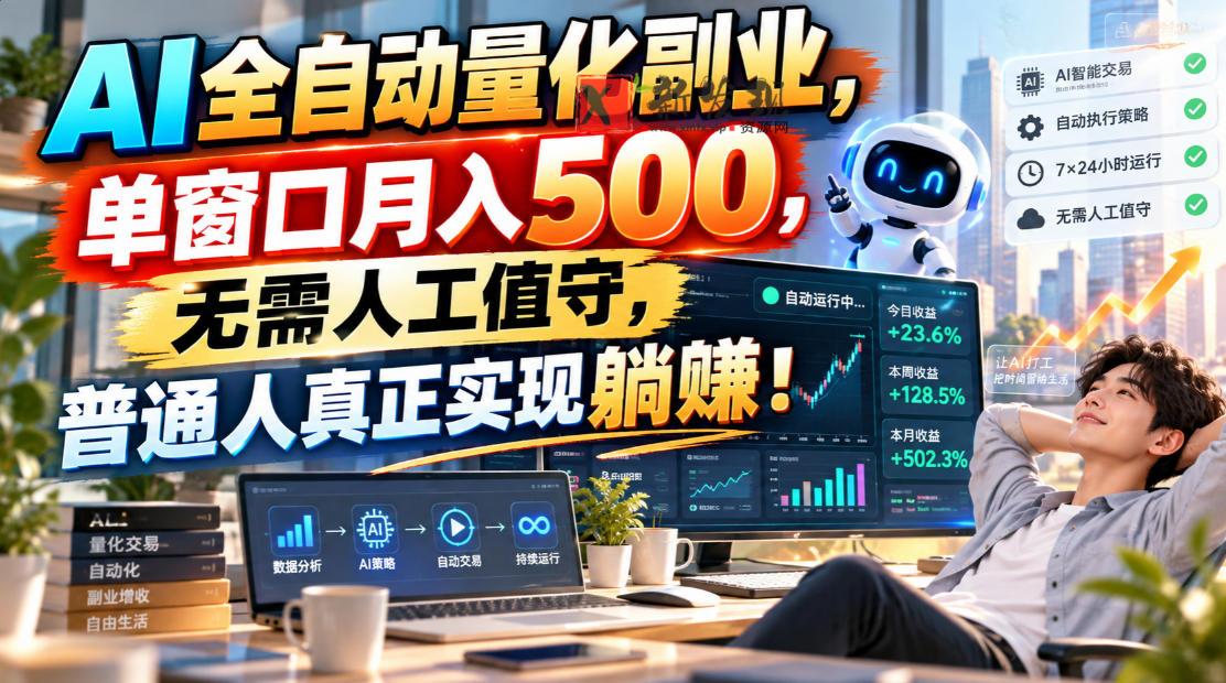 AI全自动量化副业，单窗口月入500，无需人工值守，普通人真正实现躺賺！【揭秘】-新发现资源网