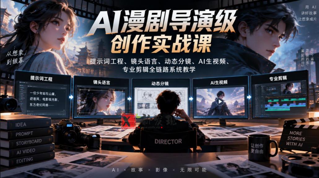AI漫剧导演级创作实战课｜提示词工程、镜头语言、动态分镜、AI生视频、专业剪辑全链路系统教学-新发现资源网