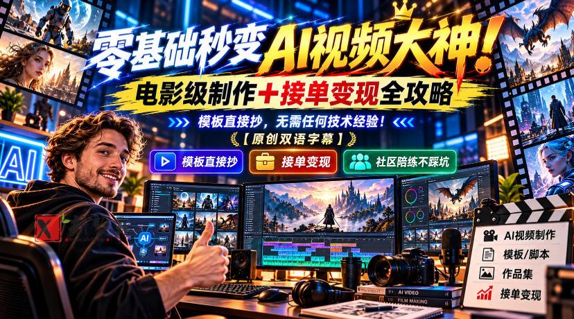 零基础秒变AI视频大神！电影级制作+接单变现全攻略，模板直接抄，无需任何技术经验！【原创双语字幕】-新发现资源网