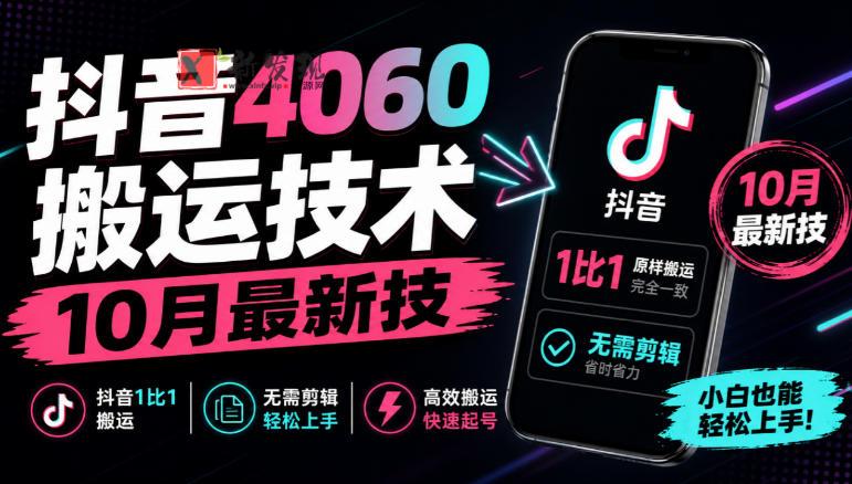 抖音4060搬运技术，10月最新技，抖音1比1搬运，无需剪辑-新发现资源网