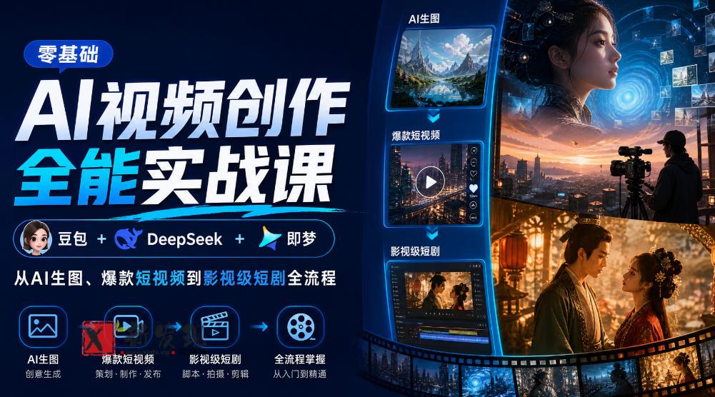 零基础AI视频创作全能实战课｜豆包+DeepSeek+即梦，从AI生图、爆款短视频到影视级短剧全流程-新发现资源网
