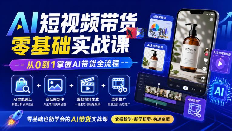 AI短视频带货零基础实战课|AI智能选品+商品图制作+爆款视频生成+混剪推广,从0到1掌握AI带货全流程-新发现资源网