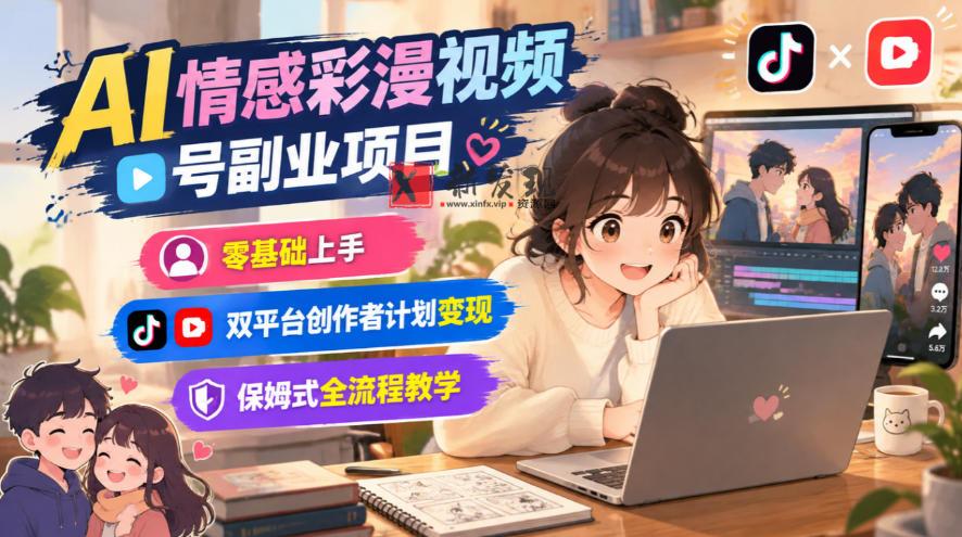 AI情感彩漫视频号副业项目，零基础上手，双平台创作者计划变现，保姆式全流程教学-新发现资源网