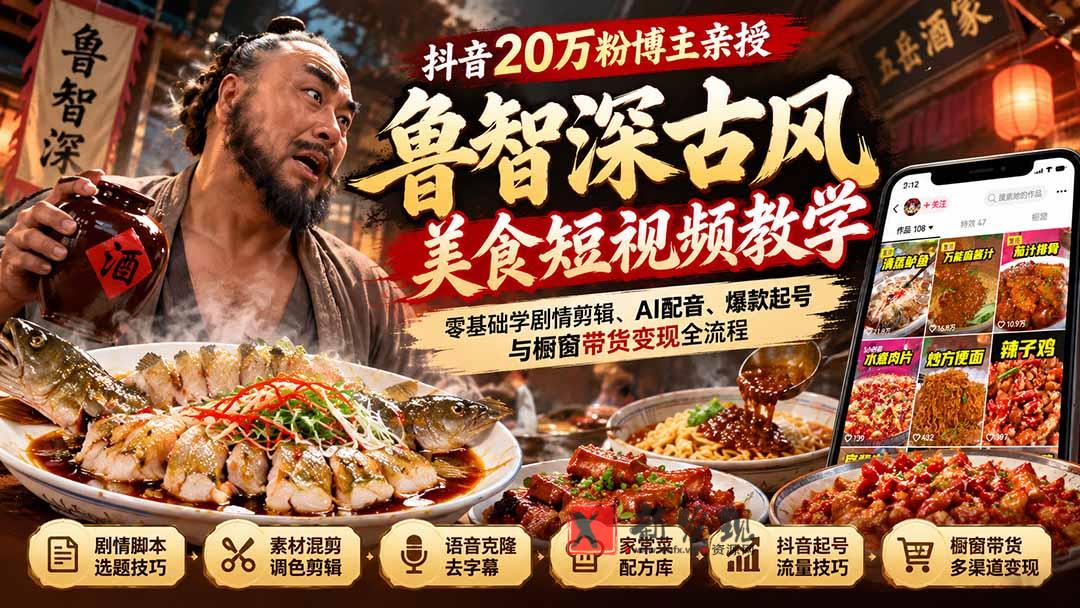 (21285期)抖音20万粉博主亲授鲁智深古风美食玩法:零基础学剧情剪辑、AI配音、爆款起号与橱窗带货变现全流程 20261031150120-6ae602c0e5a2c.jpg