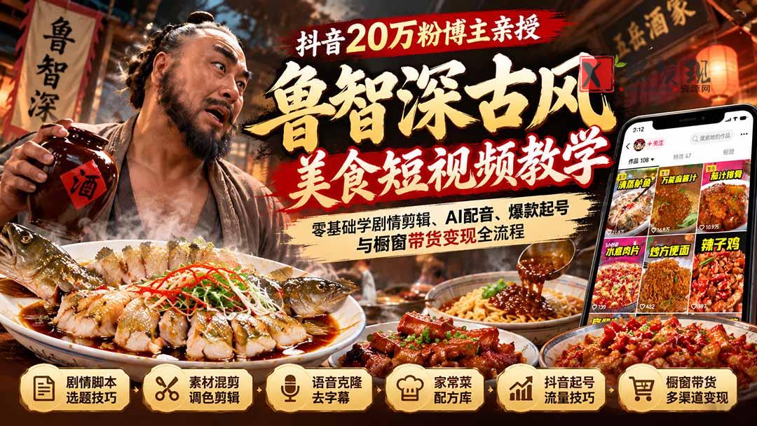 (21285期)抖音20万粉博主亲授鲁智深古风美食玩法:零基础学剧情剪辑、AI配音、爆款起号与橱窗带货变现全流程 20261031150121-6ae602c11df2d.jpg